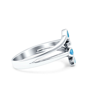 Vintage Style Marquise Lab Created Blue Opal Ring Solid Oxidized 925 Sterling Silver